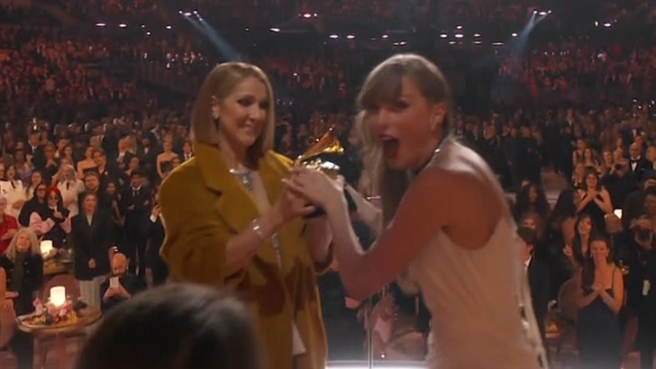 Taylor Swift Poses with Celine Dion After Grammys AOTY Onstage SNAFU