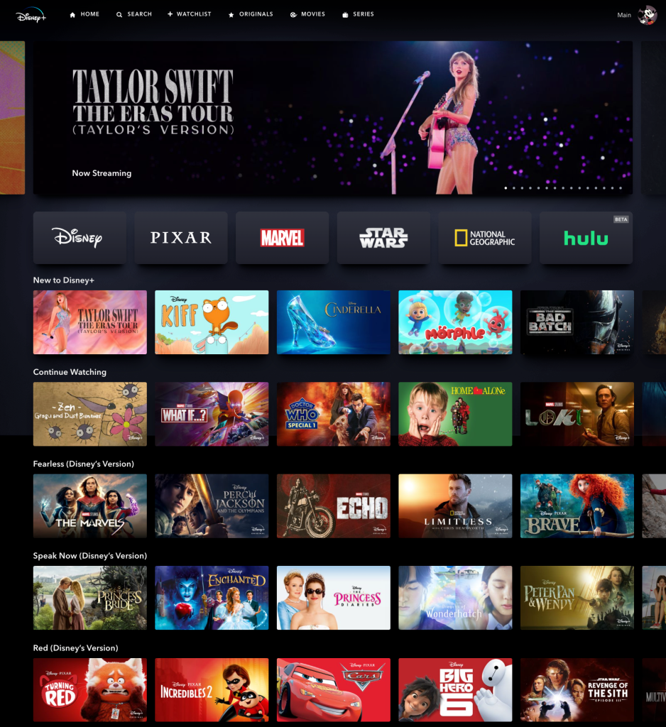 Taylor Swift Takes Over Disney+ Homepage for ‘Eras Tour’ Premiere