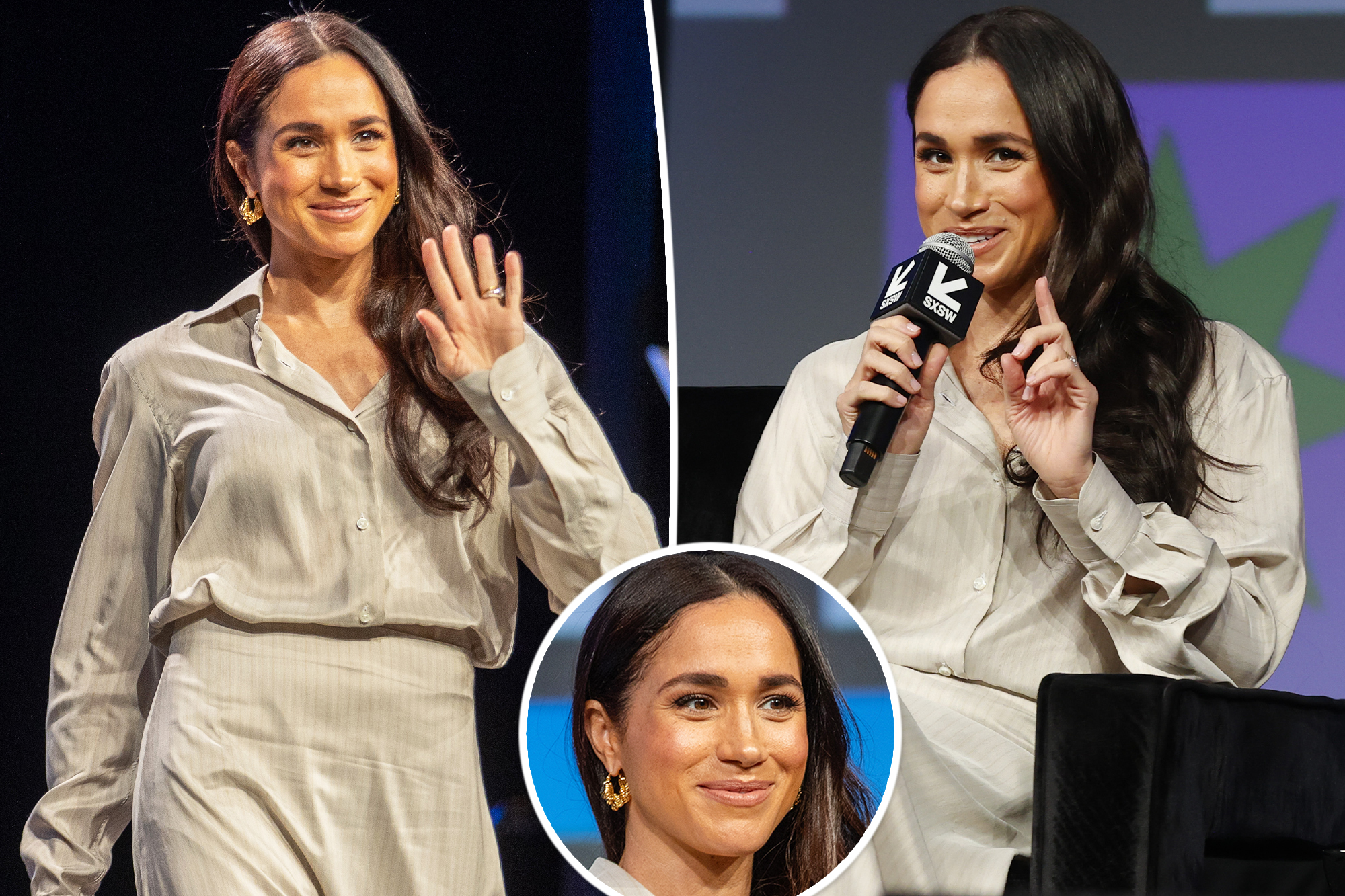 Meghan Markle wears delicate stripes and Bottega Veneta earrings at SXSW