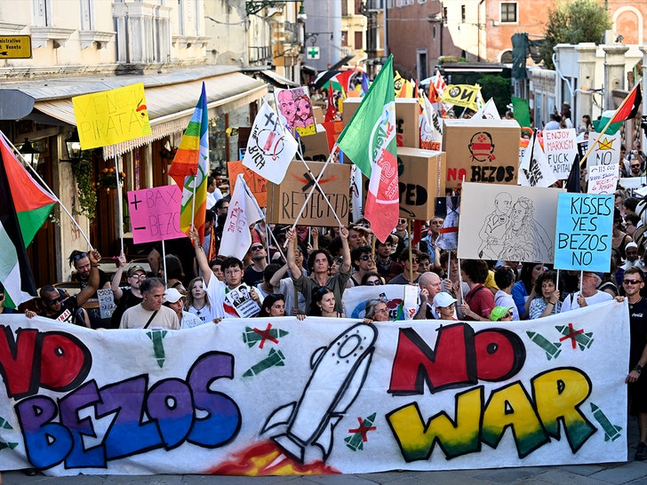 Protesters Denounce Jeff Bezos and Lauren Sanchez Day After Marriage ceremony