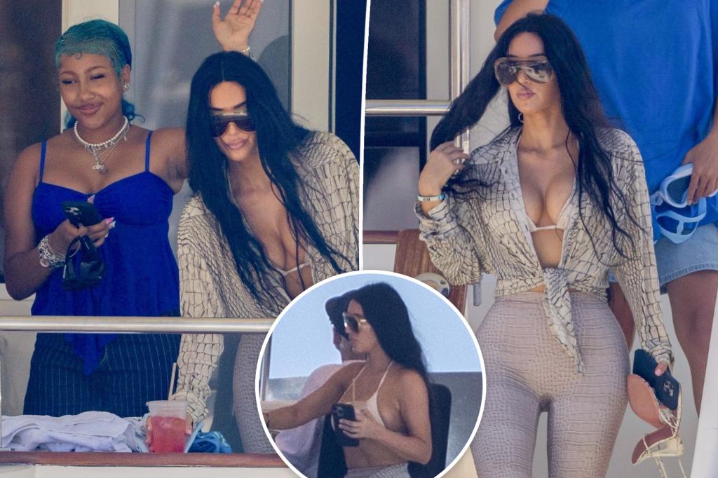 Kim Kardashian wears head-to-toe croc for North West’s birthday yacht outing