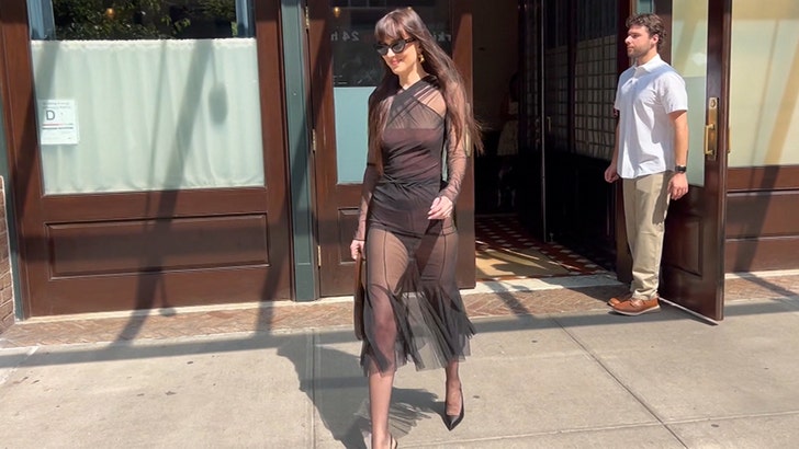 Dakota Johnson Steps Out After Reported Chris Martin Cut up in Sheer Outfit