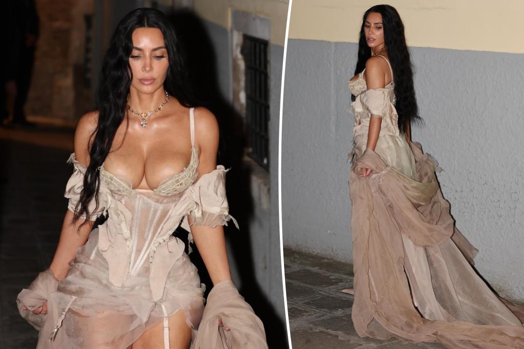Kim Kardashian struts her stuff in lingerie forward of Lauren Sánchez and Jeff Bezos’ pajama afterparty
