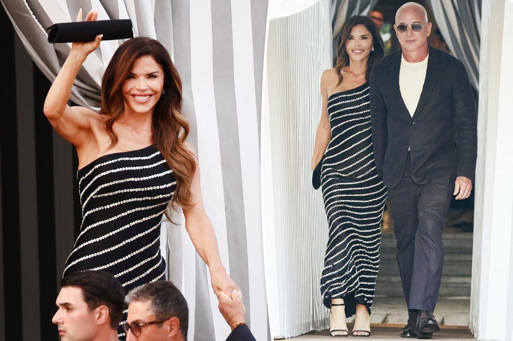 Lauren Sánchez glimmers in striped robe for pre-wedding dinner with Jeff Bezos