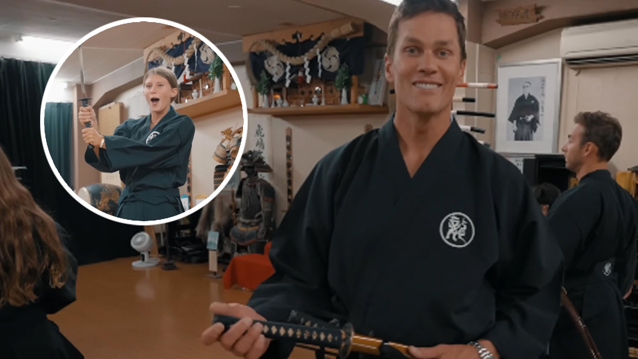 Tom Brady Shares Video from Samurai Coaching In Japan with Vivian and Benjamin